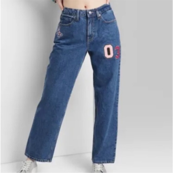 wild fable Denim - Wild Fable Blue dad Jeans with Patches